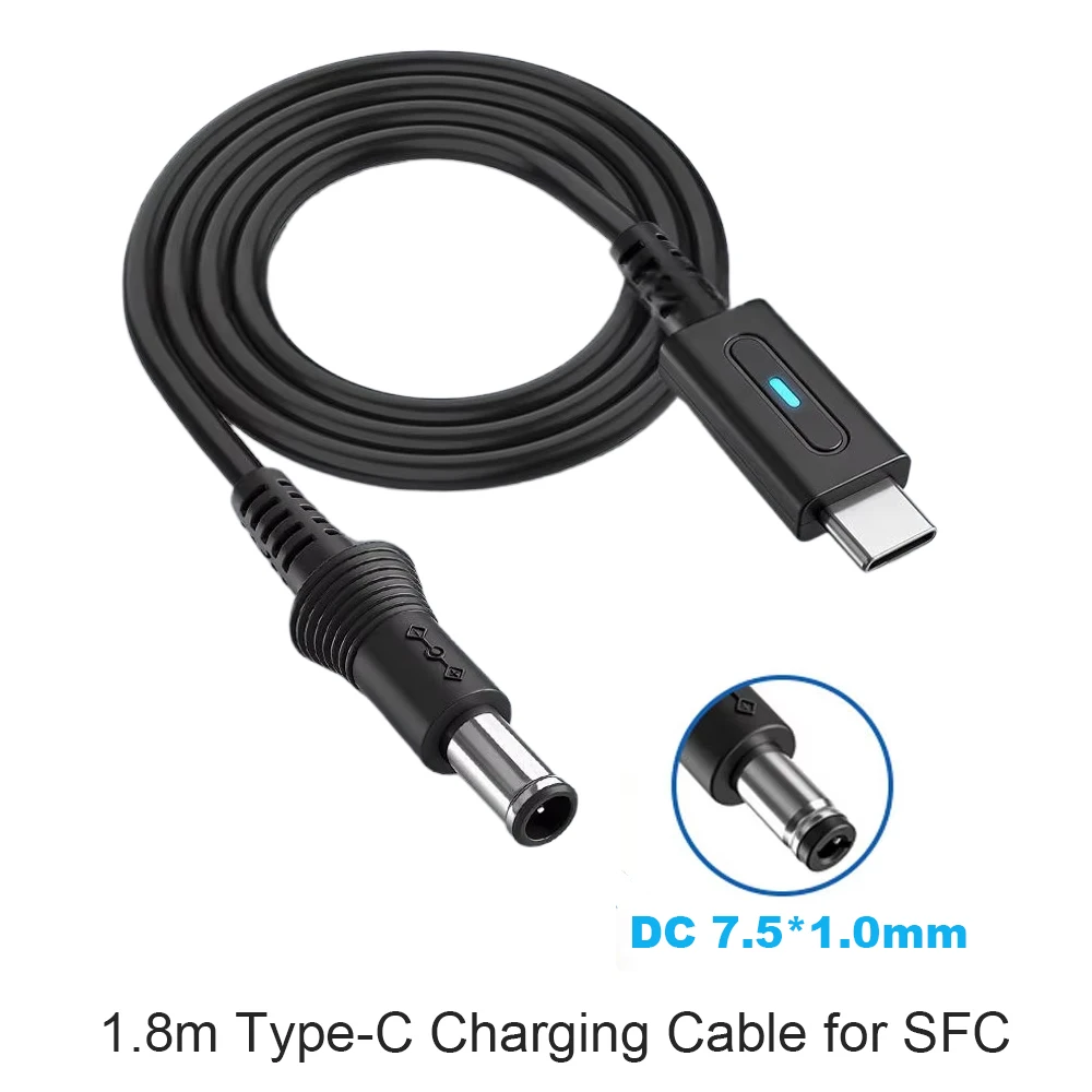 1.8cm USB Type-C Charging Cable Adapter for Nintendo SFC Game Console LED Indicator Convert Retro Gaming Power Supply Cord Wire