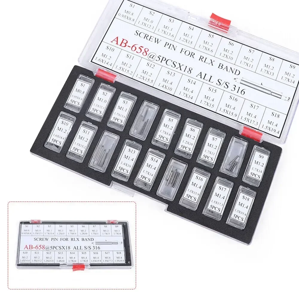 90-Piece Screw Pin Assortment for Rolex Watch Band Repair, 316 Stainless Steel Link Pins Set for Datejust Submariner