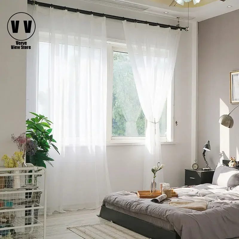 

ENHAO Solid Yarn Curtains Window Tulle Curtains for Living Room Bedroom Kitchen Modern Sheer Curtains Treatments Voile Drapes