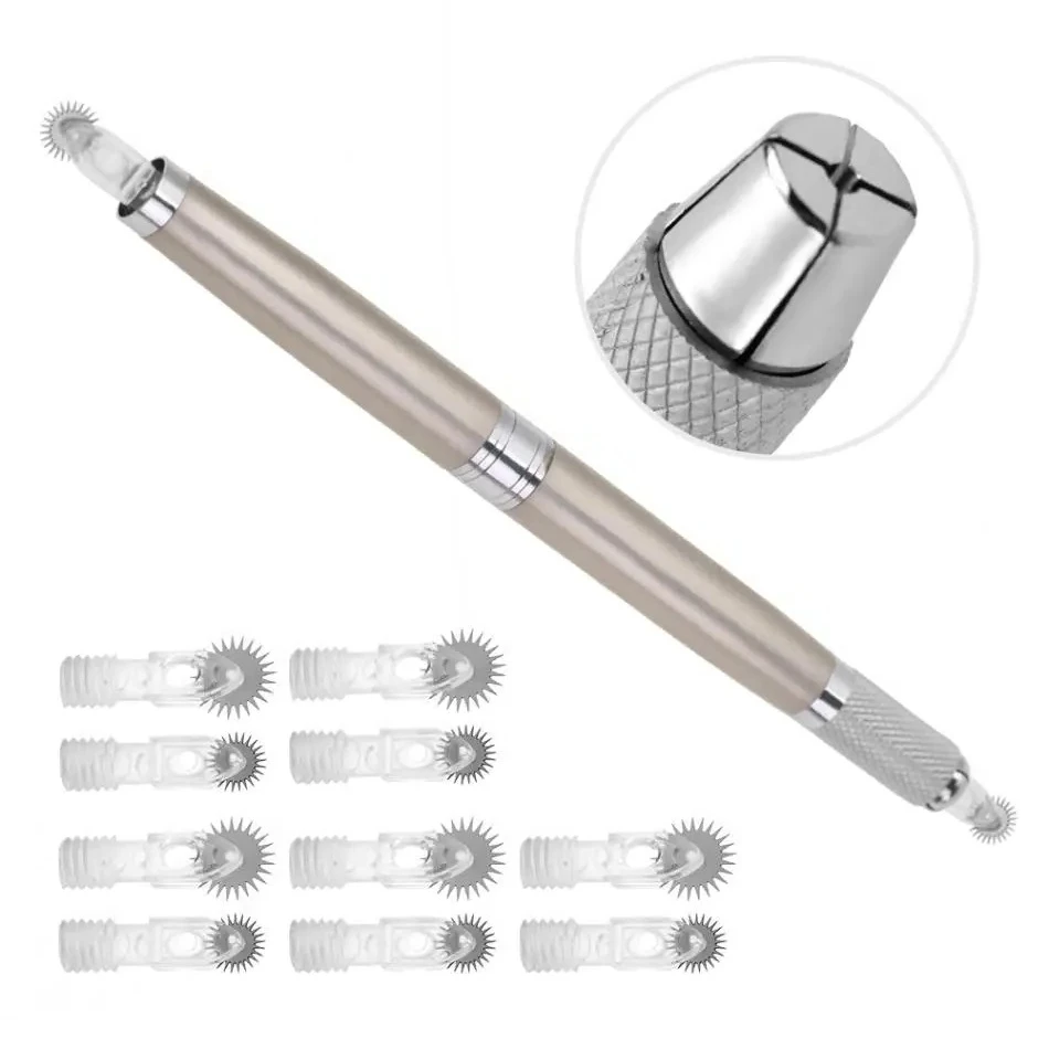 

Tattoo Pen Set 1pcs Double-end Eyebrow Tattoo Pen with 5pcs Roller Eyebrow Needles Tattoo Curved Blade Makeup Body Art