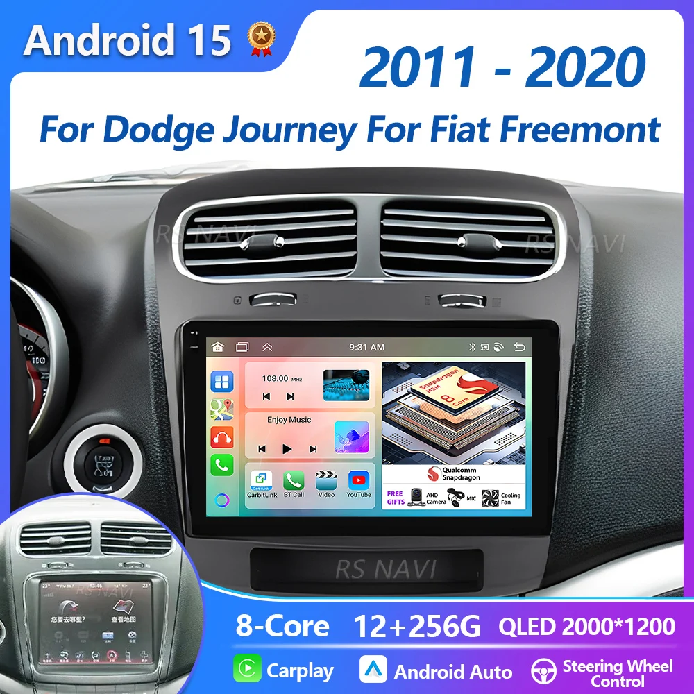 التوصيل والتشغيل أندرويد 15 Carplay Auto Qualcomm 2K QLED شاشة راديو السيارة لاعب لدودج رحلة لشركة فيات فريمونت 2011 - 2020 #1