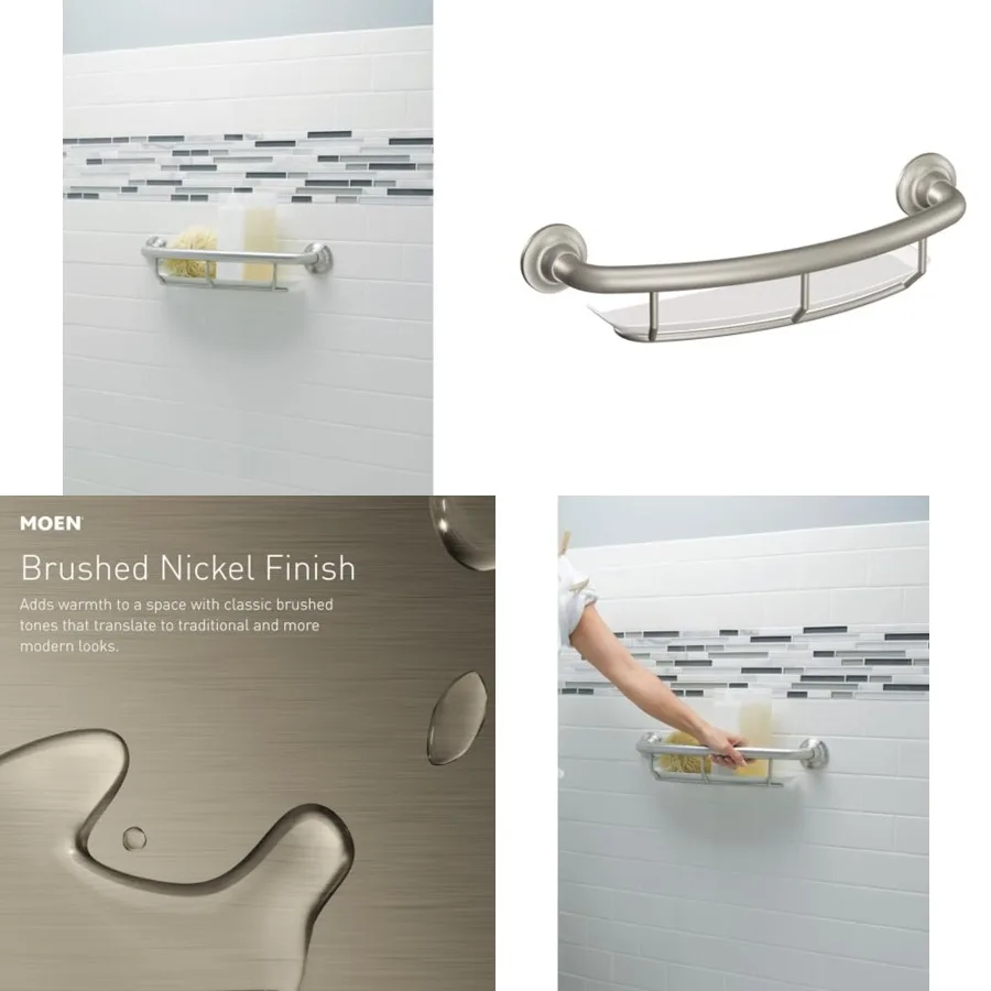 

Home Care Bathroom Safety 16 Inch Handicap Grab Bar for Bathtub and Shower with Storage Shelf, Elderly Assistance Product, Brus