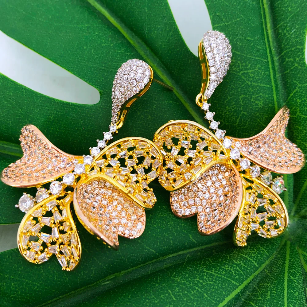 

Missvikki Rhinestone Flower Long Dangle Earrings for Women Fashion Europe and America Exaggerated Design Earring Light Luxury