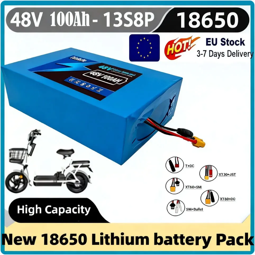 Image of ???? 13S8P 48V 100Ah 18650 Lithium-Batteriepack 10000mAh ???? Große Kapazität, geeignet für 48V 250-1500W, integriertes BMS + 54,6V 2A Ladegerät ????