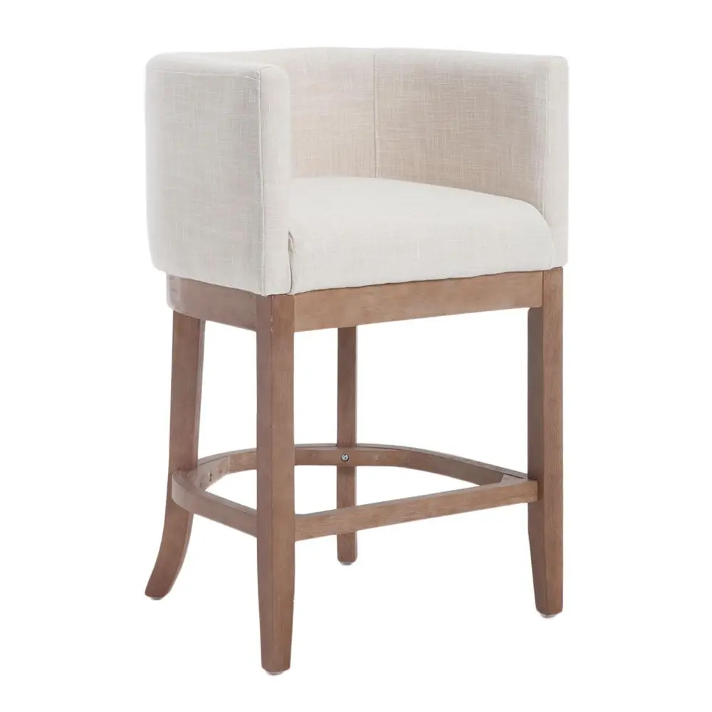 

Барный стул-бочонок для барной стойки, 26 дюймов, с льняной обивкой, деревянный, в стиле фермерского дома, с подлокотниками, из массива натурального дерева