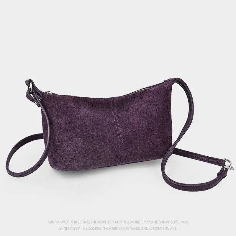 2026 New Arrival Retro Suede small Shoulder Bag cowhide Solid Color Top Handle Handbags for Daily Use Female Crossbody Bags 0A