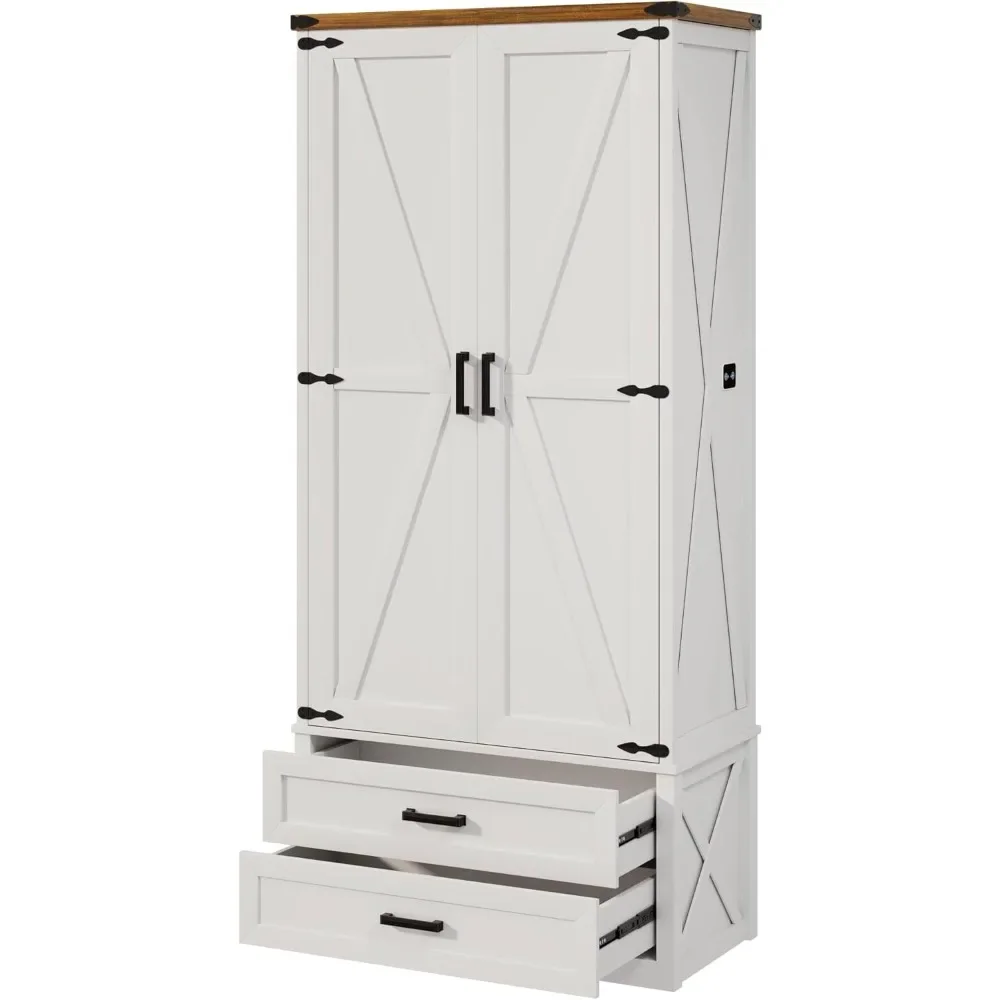 Bathroom Cabinets with Adjustable Shelves, with 2 Drawers & Doors, Wood Storage with LED Light for Dining Room, Bathroom