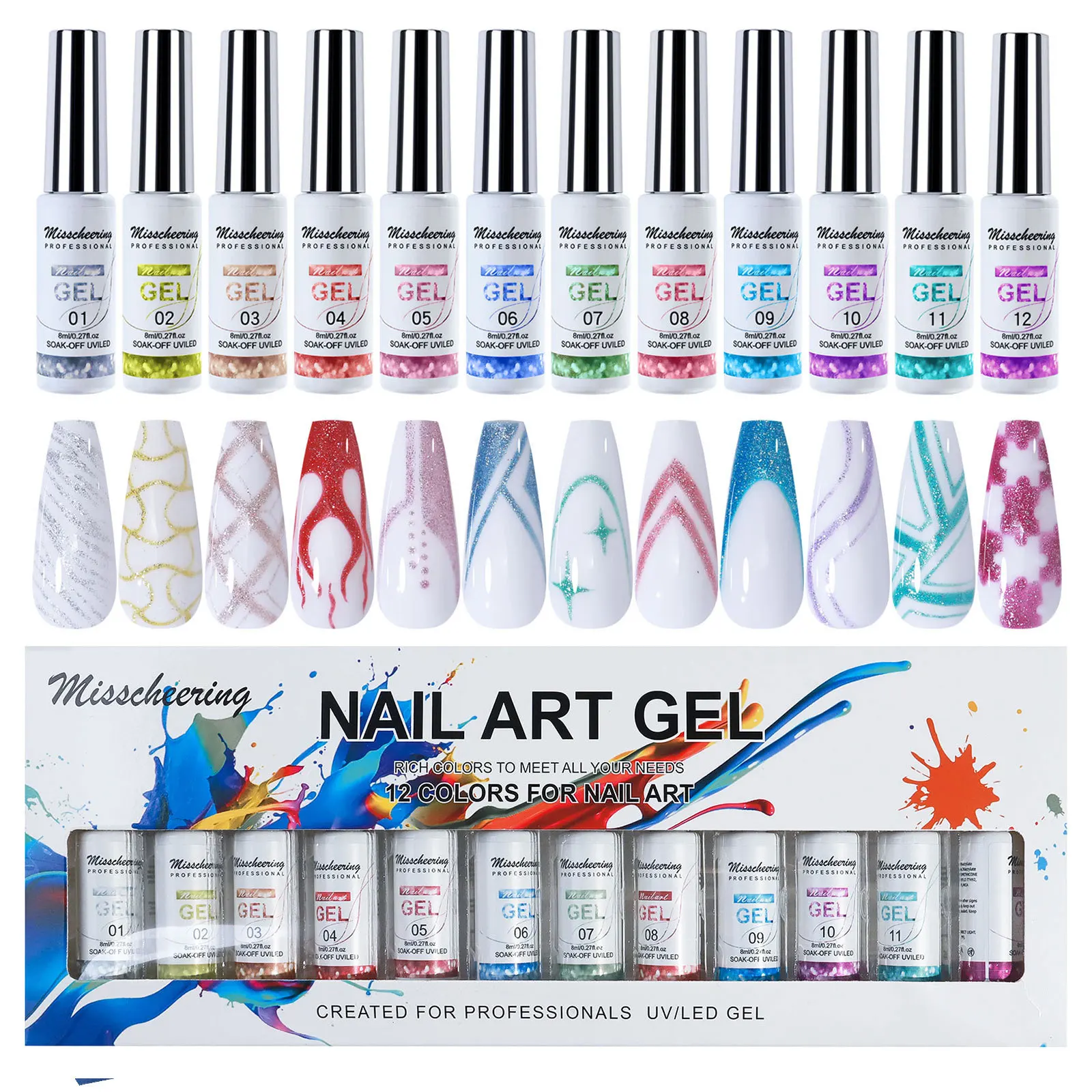 

12Pcs/Set Super-Bright Metallic Painting 8ml Liner Gel Polish Silver Gold Gel Nail Polish Semi Permanent UV Nail Art Vernish DIY