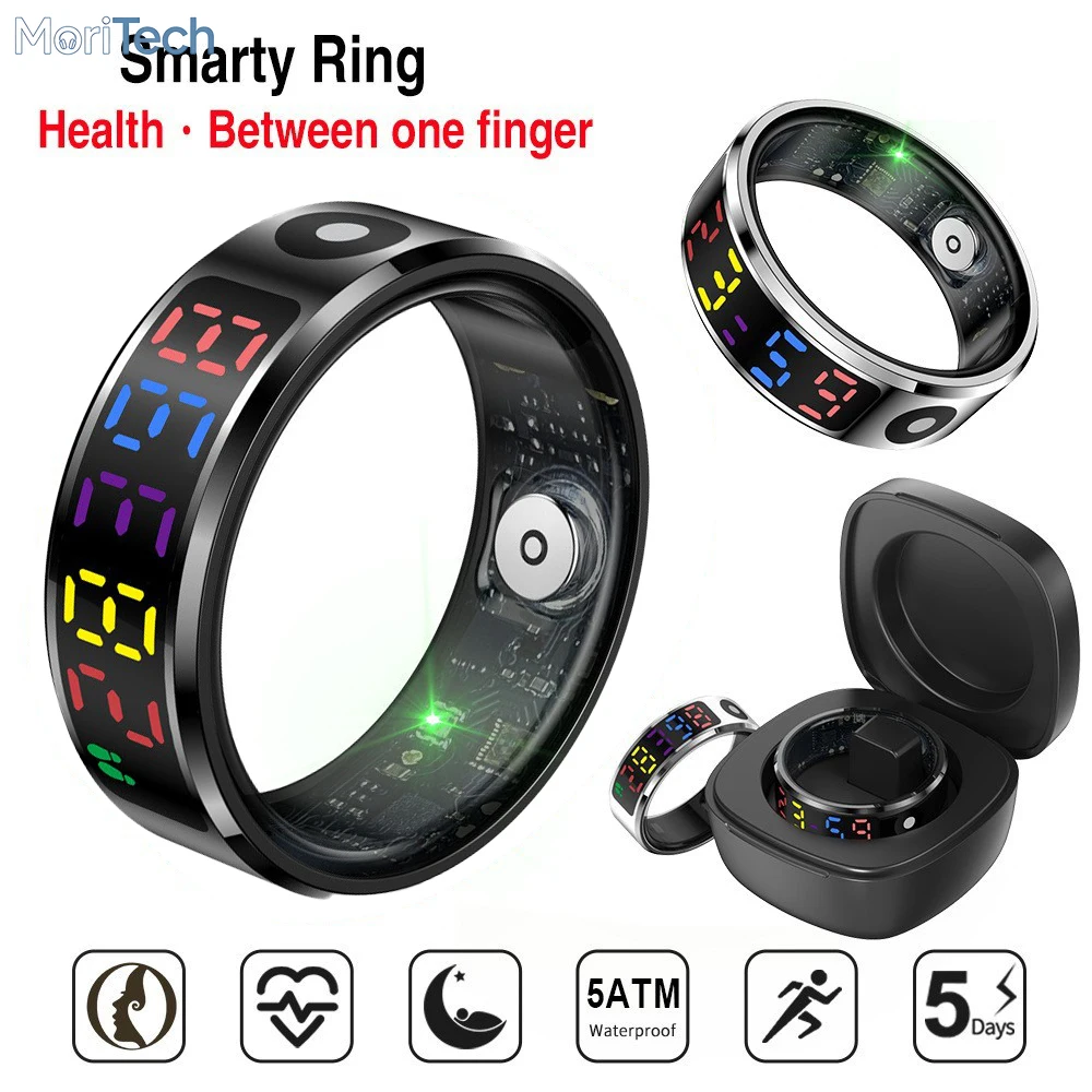 MoriTech Color Screen Smart Ring for Men Women Health Sleep Monitor, Multi-sport Mode Charging Case Heart Rate Step Count