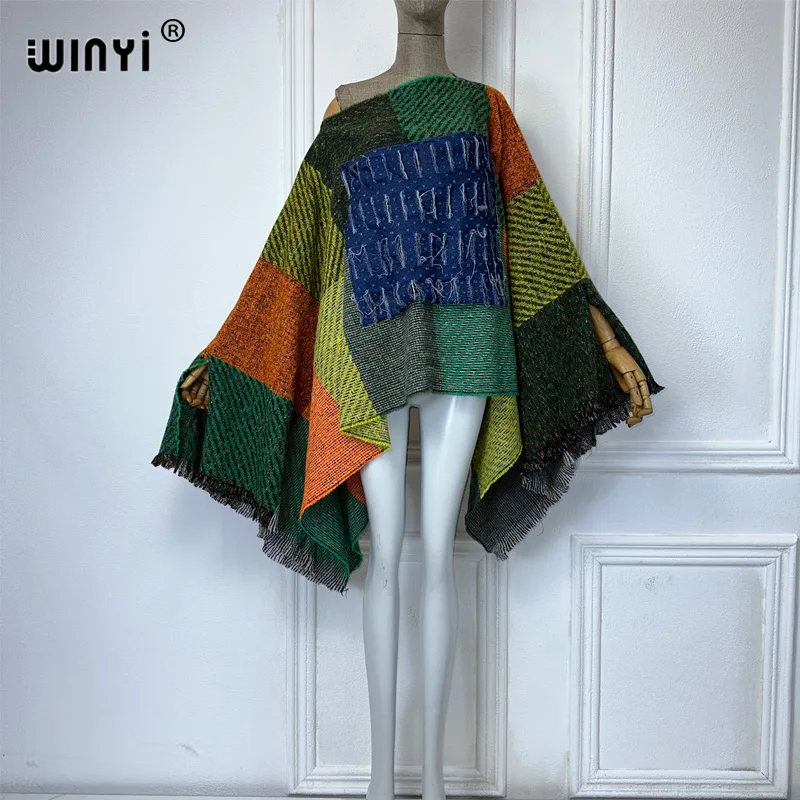 WINYI originate winter Warm dress catwalk models poncho Holiday dress Elegant top party ponchos for women cloak maxi outerwears