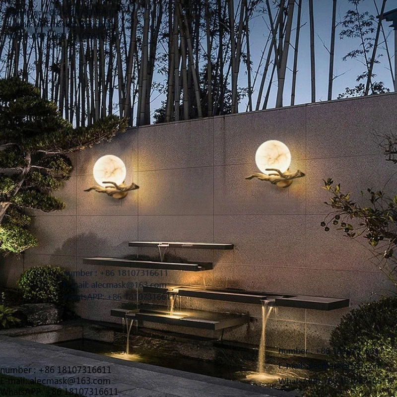

Outdoor waterproof wall light, new Chinese style full copper , outdoor landscape garden courtyard , marble moon