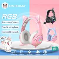 ONIKUMA K9/B2 Pink Cat Ear Headphones with RGB LED Light Flexible Mic Gaming Headset 7.1 Surround Computer Earphone for PC Gamer