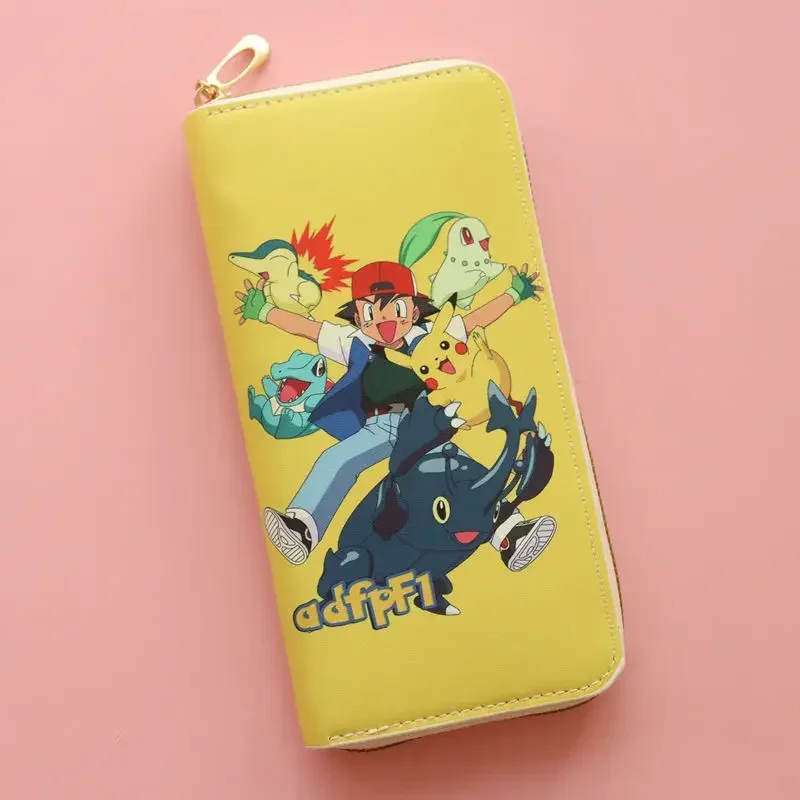 Cartera larga de Pokémon Pikachu de para estudiantes, Cartera de gran capacidad para teléfono móvil, bolso de mano para tarjetas, Anime, gran capacidad