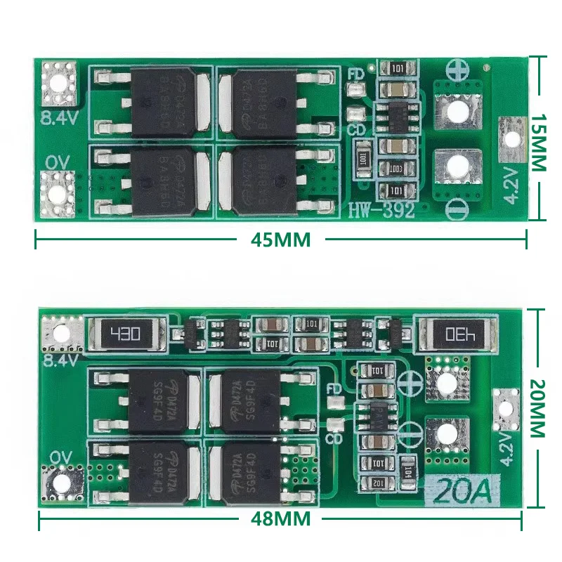 2S 20A 7.4V 8.4V 18650 Lithium Battery Protection Board/BMS Board Standard/Balance For DIY