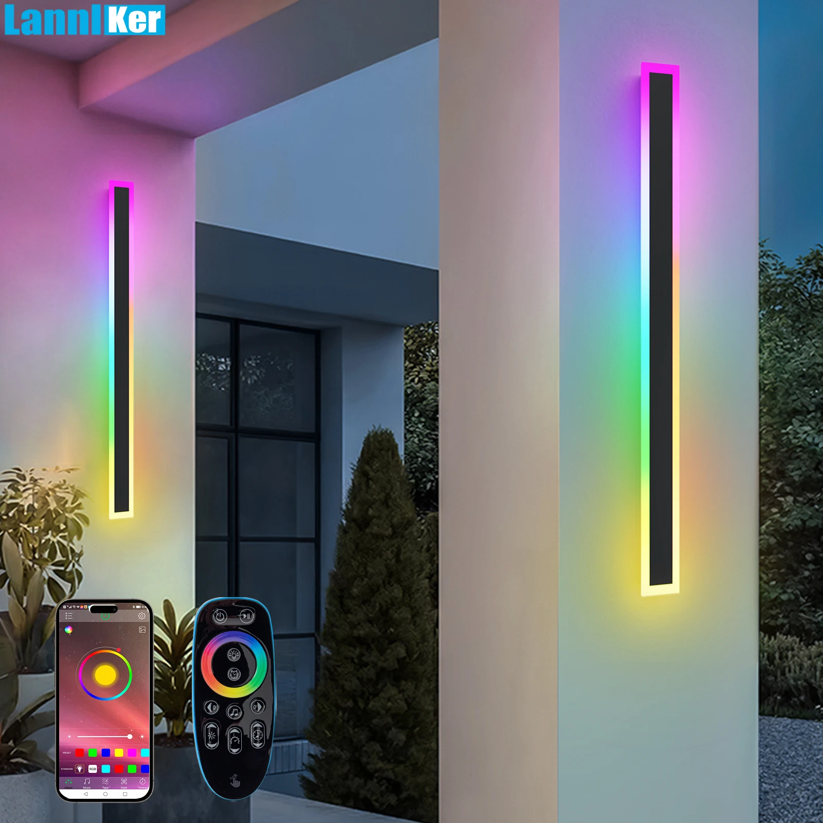 Outdoor RGB lange Wand leuchten moderne LED Wand beleuchtung wasserdichte lange Wand leuchte mit Fernbedienung und App-Steuerung für den Außenbereich