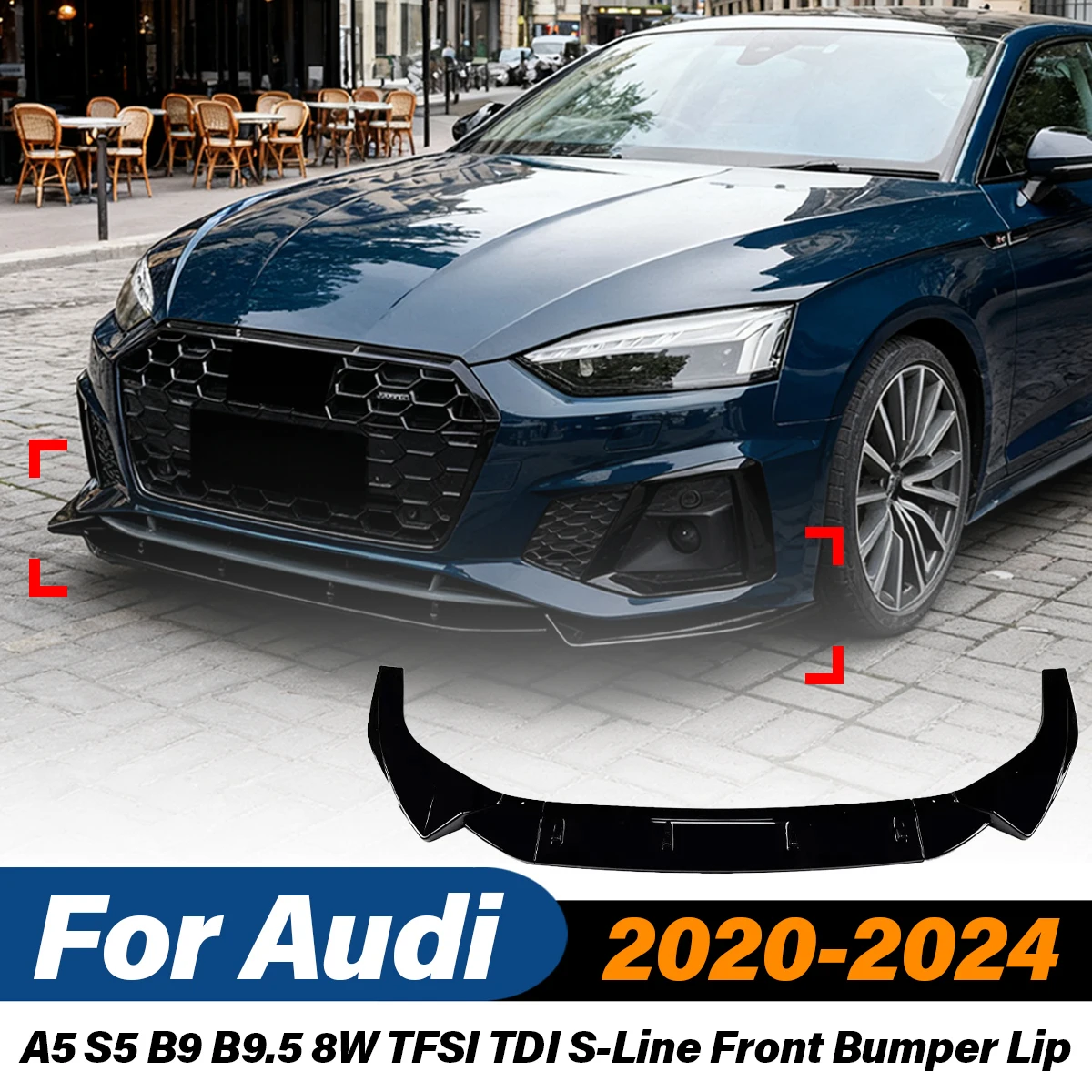 

For Audi A5 S5 B9 B9.5 8W TFSI TDI S-Line 2020 2021 2022 2023 2024 Car Front Bumper Lip Spoiler Splitter Body Modification Kit