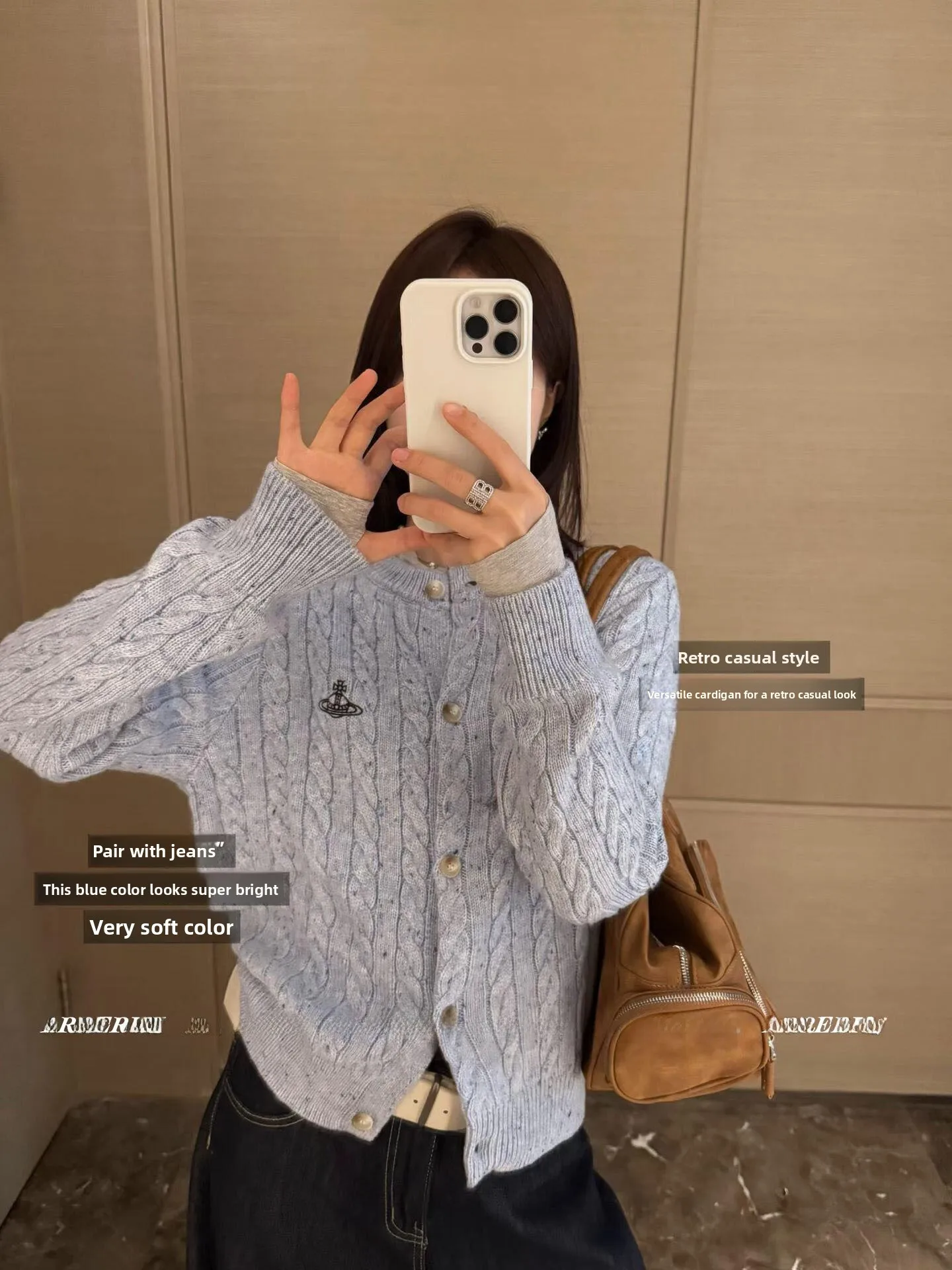 

Классический вязаный свитер с вышивкой и круглым вырезом, открытый кардиган, женский осенне-зимний свитер прямого кроя в студенческом стиле