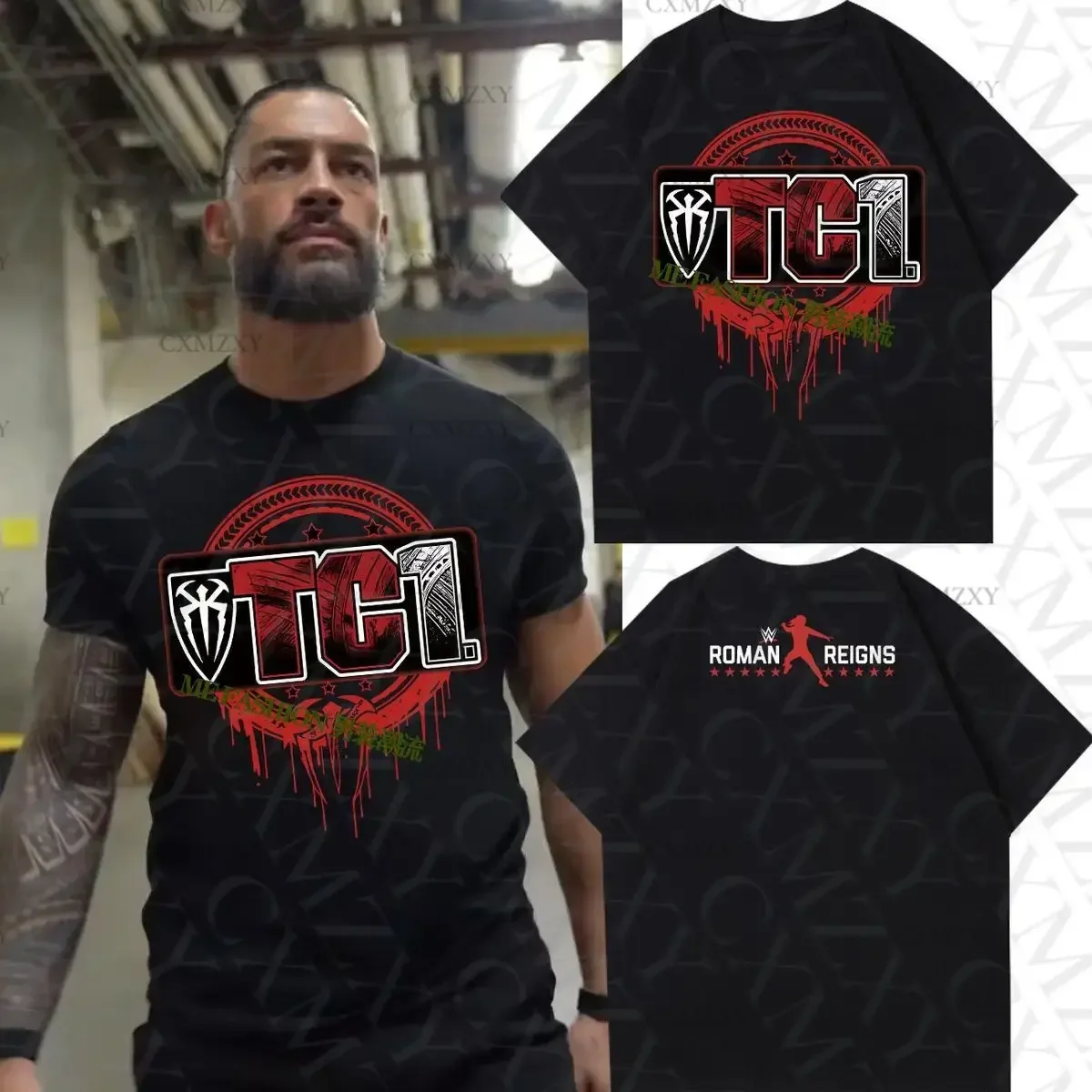 

2025 WWE Wrestling Roman Reigns OTC T SHIRT Roman Reigns Men's and Women's Large Size Short Sleeve T-Shirt Men's and Women's Top