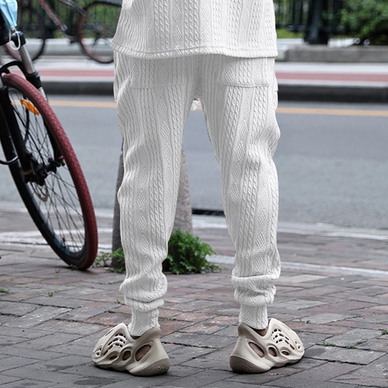 2024 spring and autumn new men\'s casual pants loose jacquard knitted foot band men\'s sports pants solid color match