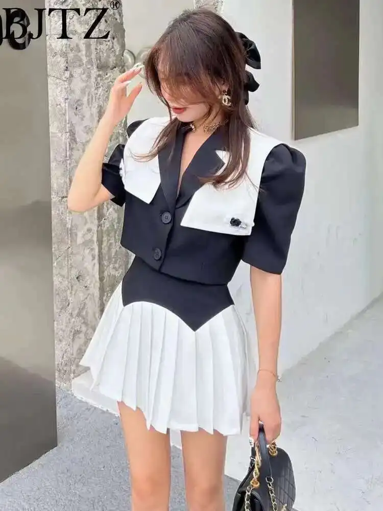 

BJTZ Design Inspired Short Suit Two-piece Set, Niche Pleated Slimming Short Skirt For Women 2025 Spring Autumn New HL613