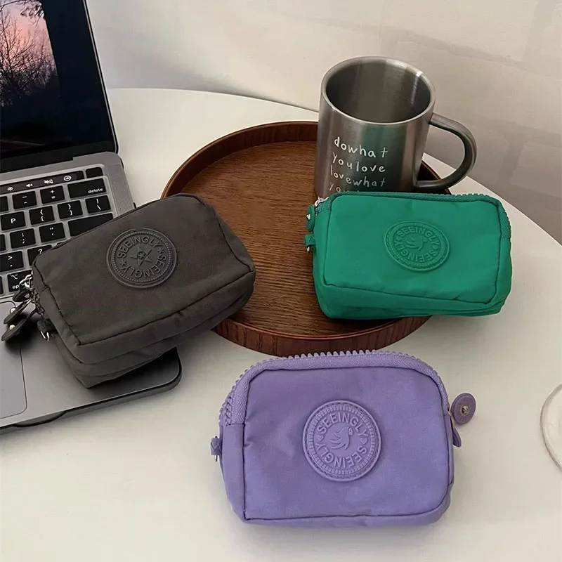 Mini monedero de nailon, bolso para llaves, billeteras para mujer con cremallera, impermeable, portátil, tarjetero de tres capas, bolso para mujer y niña, bolso para auriculares