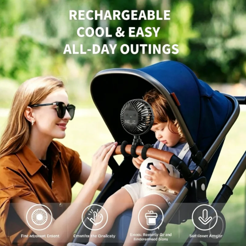 360° Rotatable Flexible Clip On Mini Fan, USB Rechargeable Strong Airflow Handheld Portable Fan for Stroller Crib Car Seat Bike Treadmill Outdoor Travel view 4