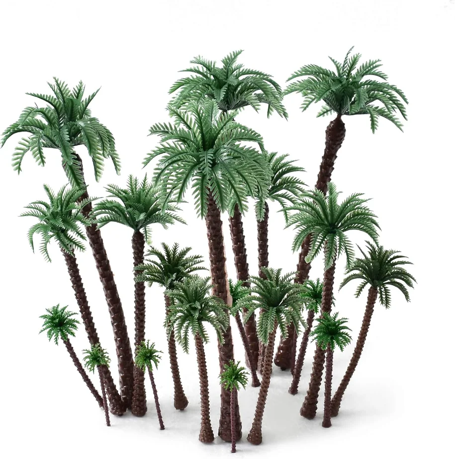 Miniature Green Coconut Palm Tree Model 7‑16cm Simulation Tree for Railway Sand Table Diorama Island Beach Scenery Decor