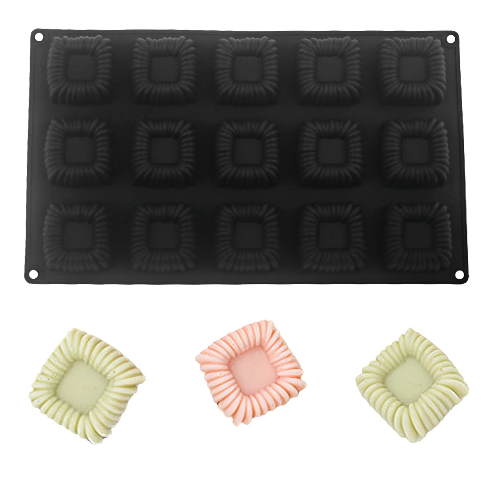 

15 Cavity Concave Square Woolen Textured Mousse Cake Silicone Mold Chocolate Afternoon Tea Dessert Baking Mold