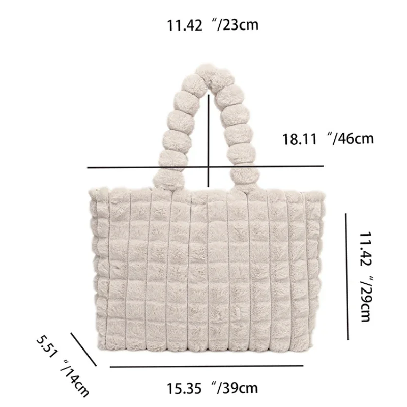 Fashionable Plush Tote Bag Winter Diamond Grid Small Fresh Shoulder Bag Women's Casual Tote Casual Handheld Crossbody Bag
