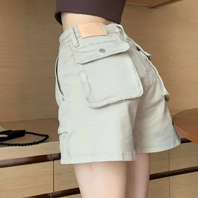 

Women Vintage Streetwear Korean Wide Leg Hot Shorts for Girls Y2K Summer Cargo Pockets High Waist Sporty Grunge Short Pants