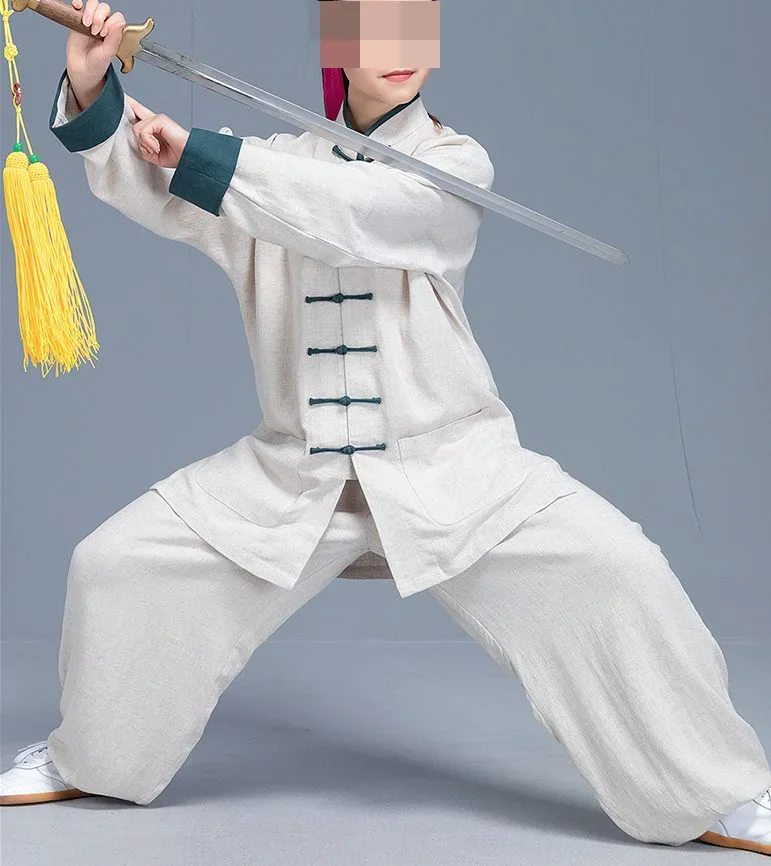 Unisex คุณภาพสูงฤดูใบไม้ร่วงและฤดูใบไม้ผลิสีเขียว/สีเทาศิลปะการต่อสู้ Kung Fu ชุด Qigong Wushu ชุด Tai Chi taijiquan เสื้อผ้า