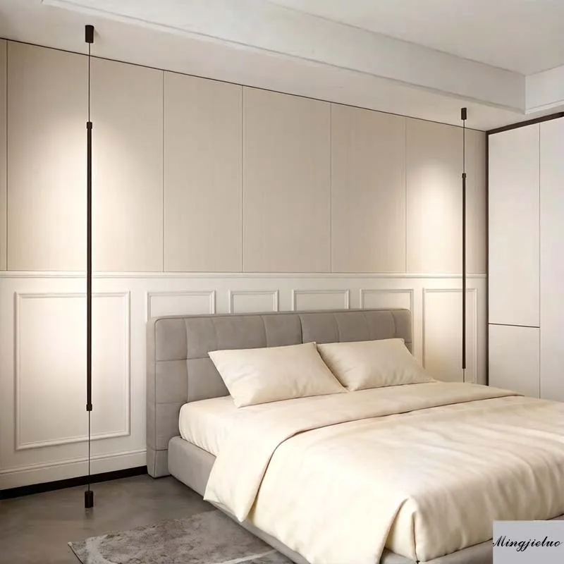 

Nordic LED living room bedroom linear chandelier minimalist lighting ultra-thin line floor lamp EU plug hanging lamp bedside lam