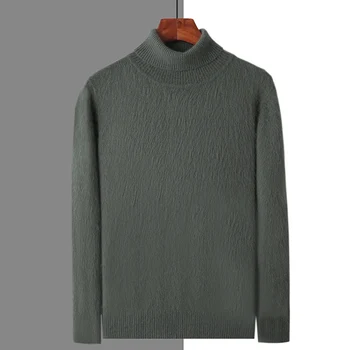 Autumn and Winter Men Loose Turtleneck 100% Mink Cashmere Sweater Men's Casual Thermal Pullover Solid Color Knit Plus-Size Top 3