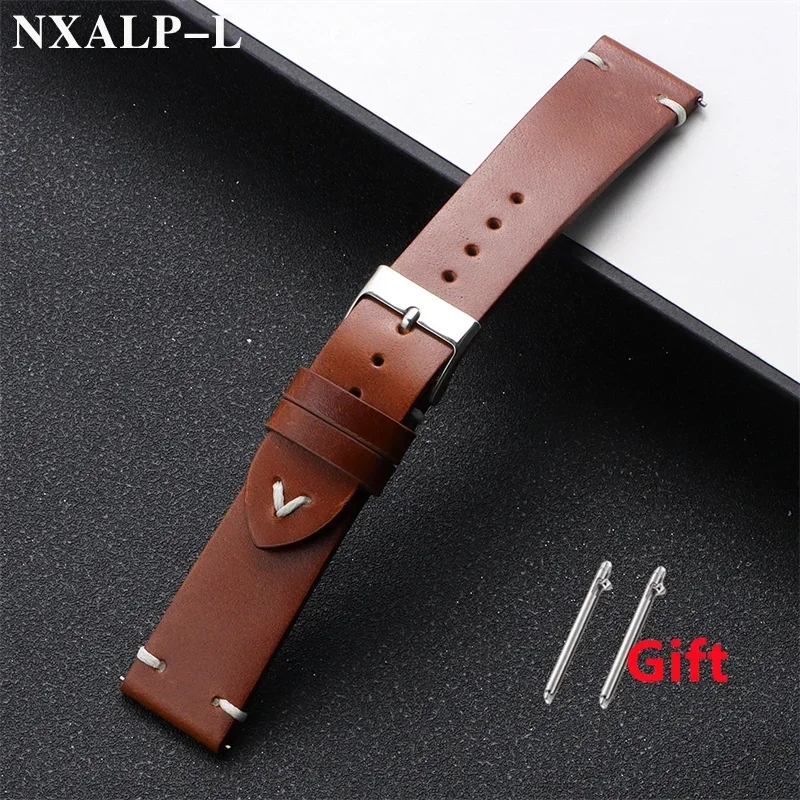 Vintage Oil Wax Leather Watchbands 18mm 20mm 22mm Handmade Stitching Calfskin Strap for Omega for Seiko Smartwatch Wristband