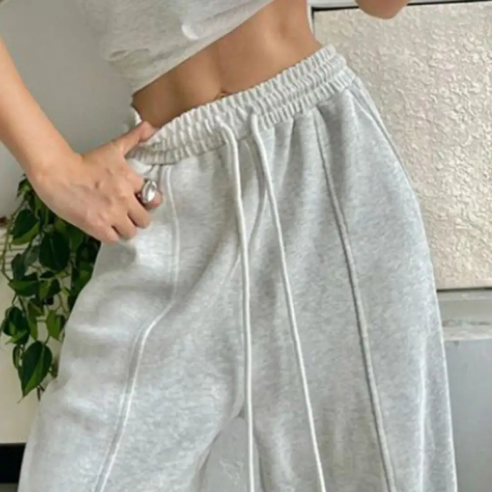 Calça esportiva feminina de cintura alta elástica com bolsos, ajustável para fitness, calça esportiva