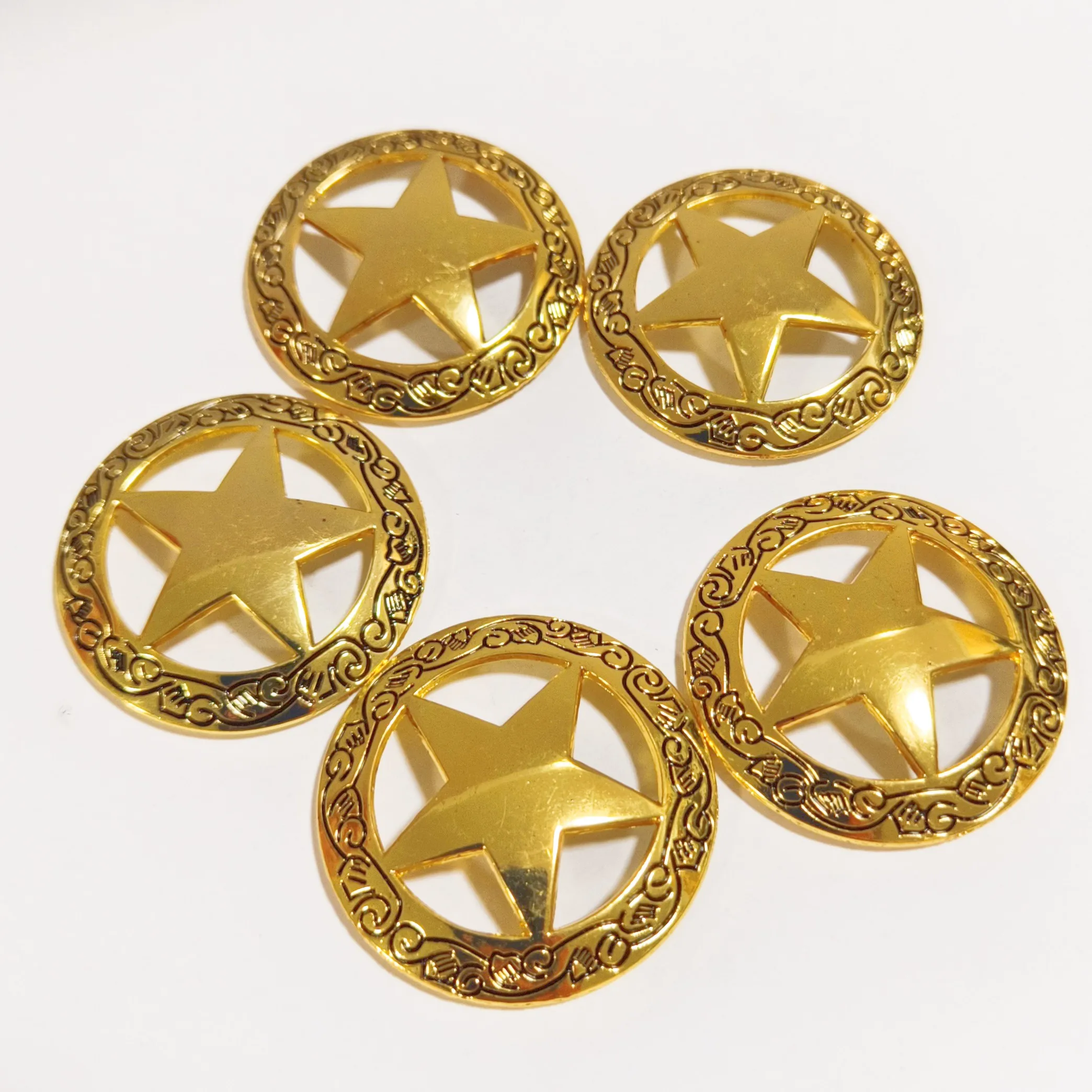 Gwiazdy wydrążona dekoracyjna klamra okrągła Vintage srebrna metalowa klamra do paznokci wymiana odlewanie Conchos DIY skórzane rzemiosło 5 sztuk