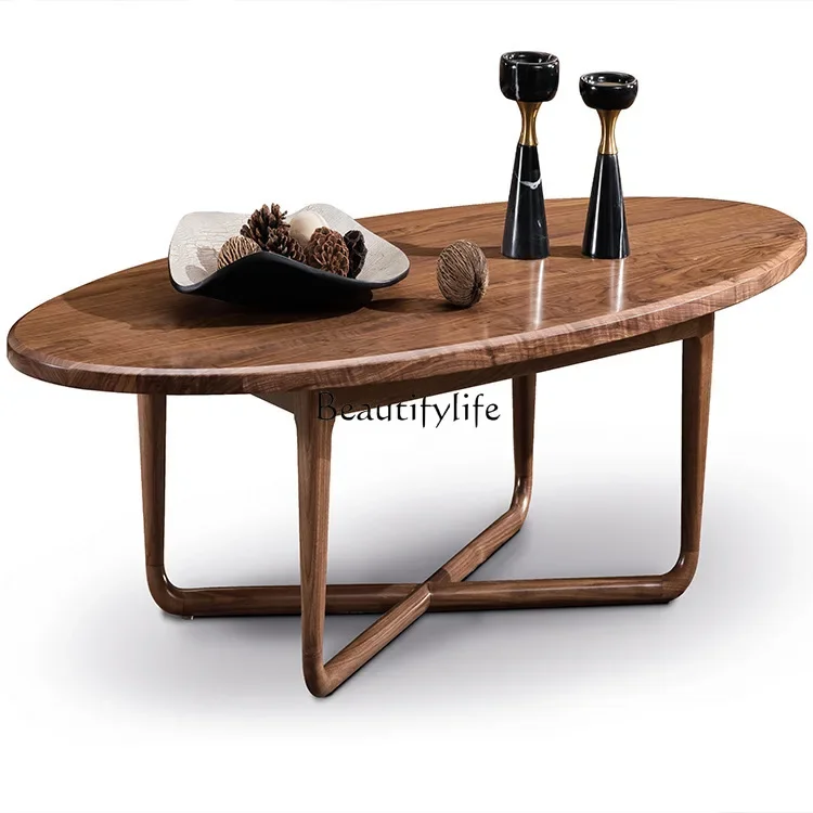 

North American black walnut coffee table living room simple all solid wood oval Nordic log low table