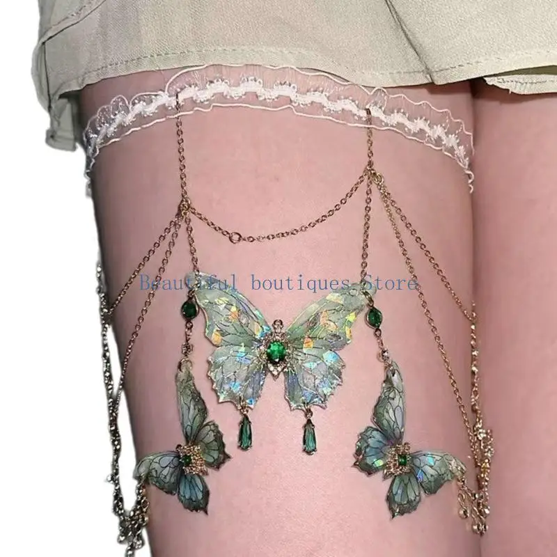 شرابات الفراشات U4LF سلسلة الفخذ السلسلة ذات الطول القابل للتعديل مع سلسلة من المجوهرات الفريدة من نوعها للنساء للنساء