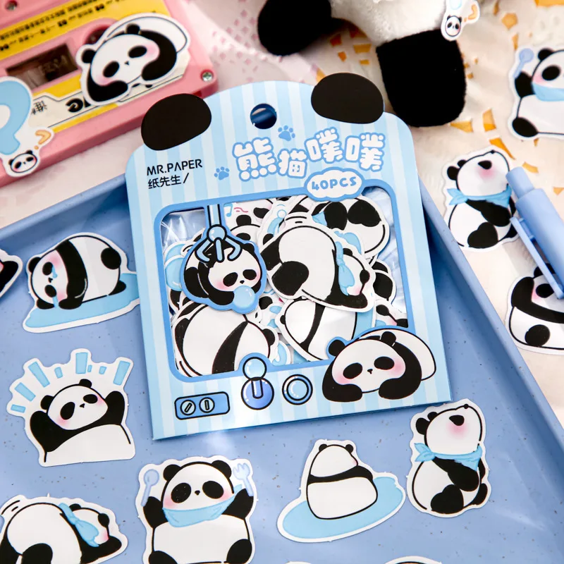 40Pcs Catch A Panda Series Decorative Sticker Cute Cartoon Handbook Scrapbooking Material Label Diy Diary Album Planner