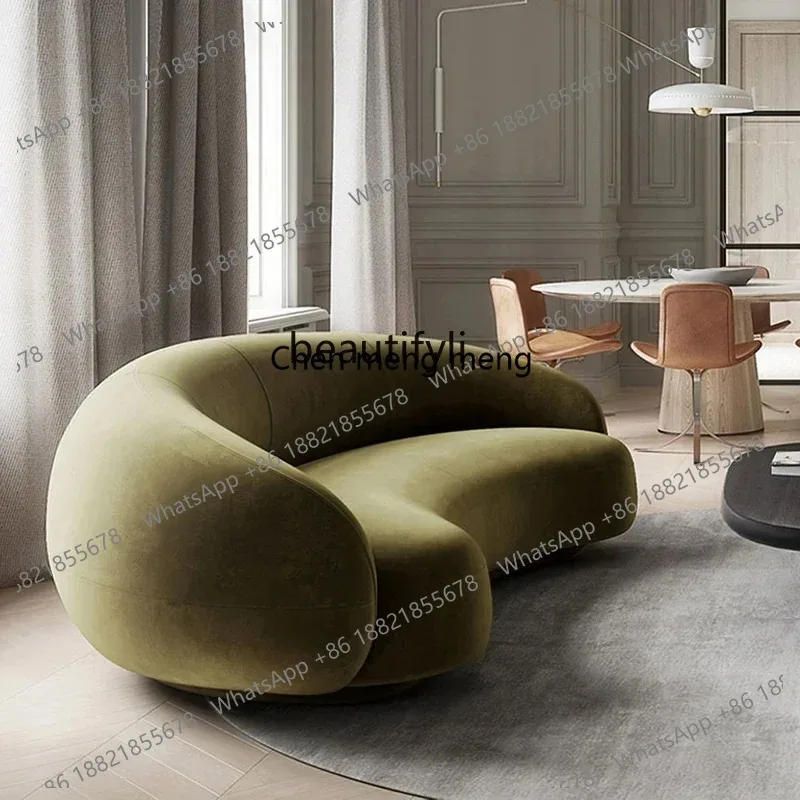 lhy 26 new ZqNordic-Modern Minimalist Curved Sofa, Multi-User Living Room, Sample Room, Lambswool, Casual Light Luxury Sofa ss 2