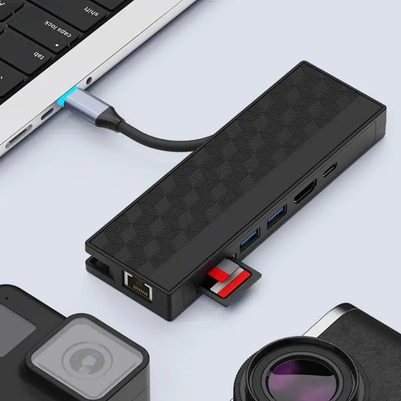 T5EA USB C Hub 7 in 1 adattatore con Gigabit Ethernet MultiMedia 4K30Hz e PD100W ricarica 2xusb3.0