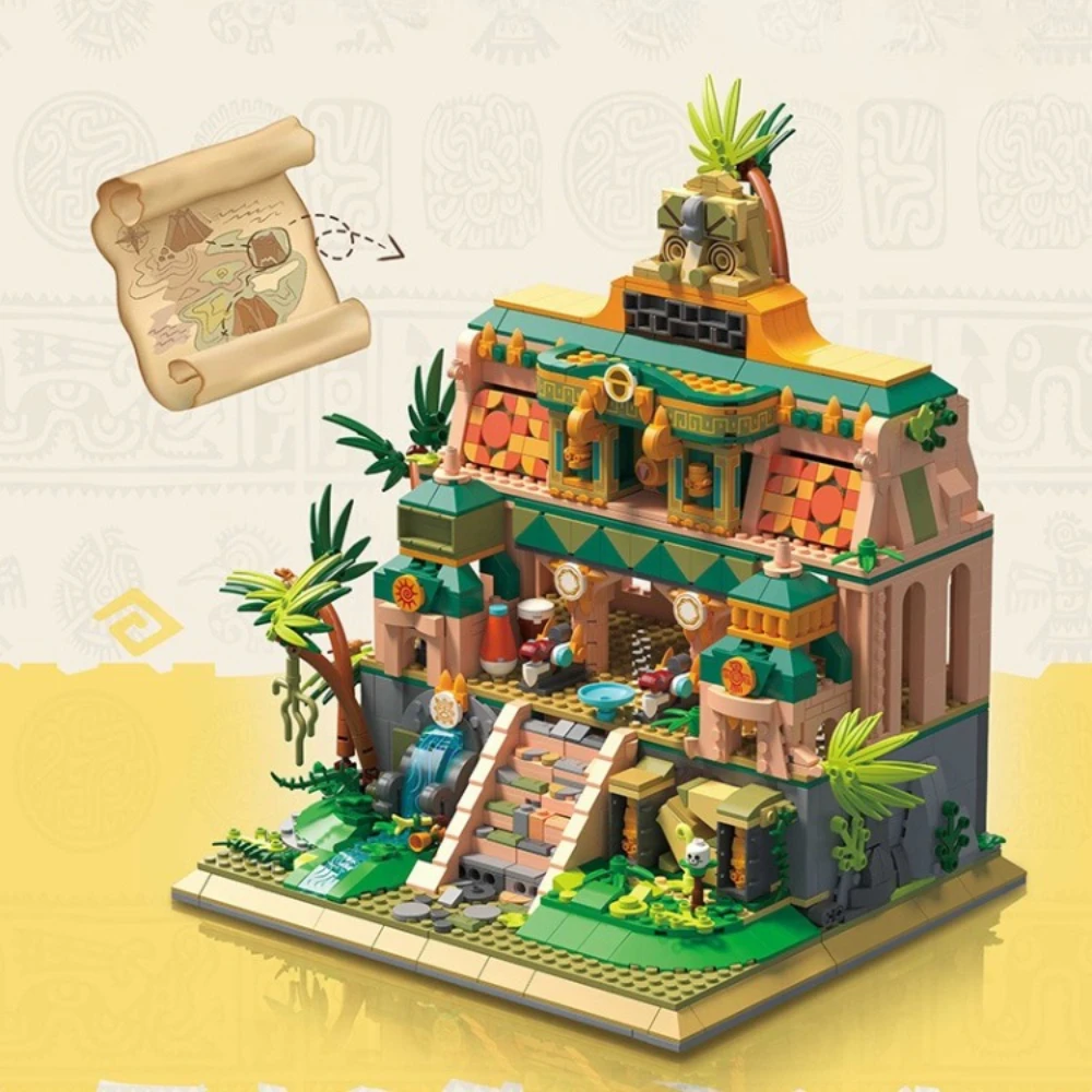 MOC-Juego de bloques de construcción del templo perdido del desierto griego antiguo, arquitectura de aventura maya, juguetes DIY para niños, regalo de cumpleaños y vacaciones