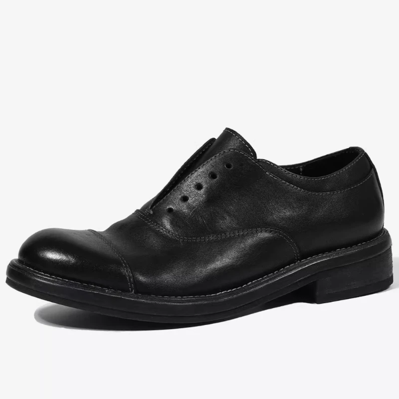 British Style Kangaroo Skin Sewing Casual Shoes for Men's Retro Washed Water Kangaroo Leather Round Head Low-top Leather Shoes