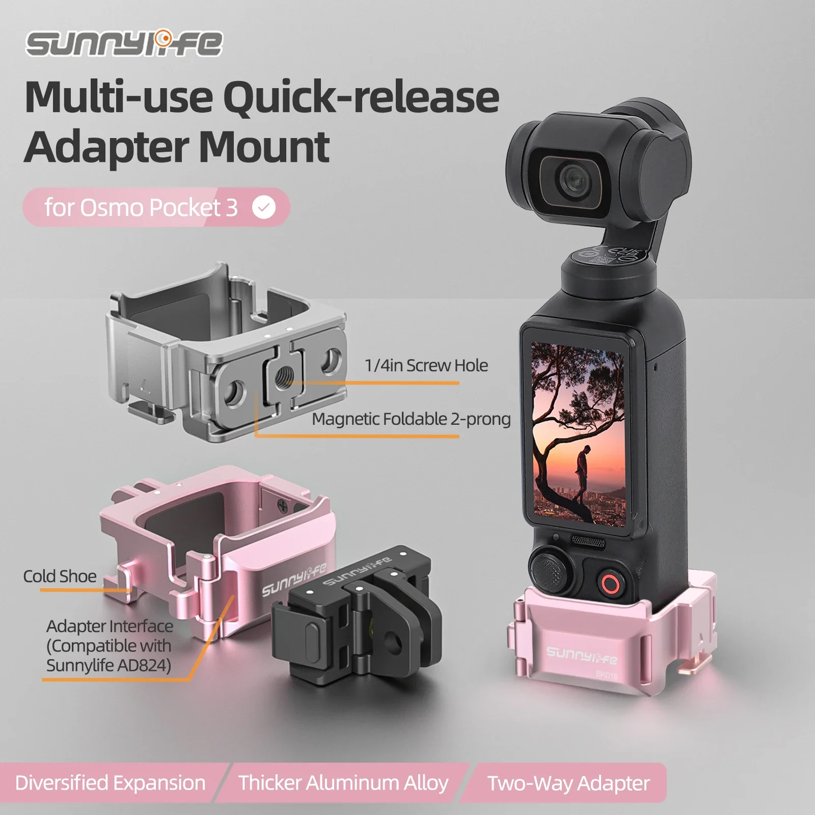 

Cat Ear Adapter for DJI Osmo Pocket 3 Quick Release Mount Metal Expansion Adapters Base For DJI Osmo Pocket 3 Camera Accessories