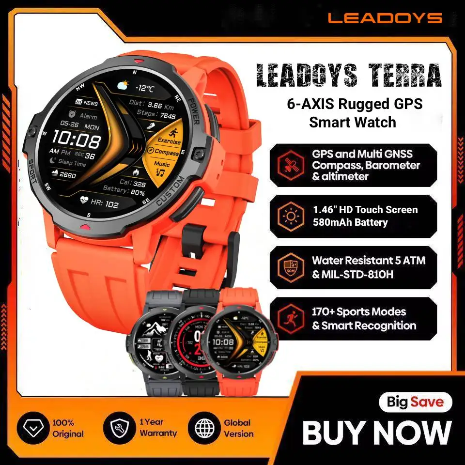 

LEADOYS C31 Men's Smart Watch GPS Outdoor Sports Heart Rate Sleep Monitoring Blood Pressure 170+ Sports Modes 50M Waterproof