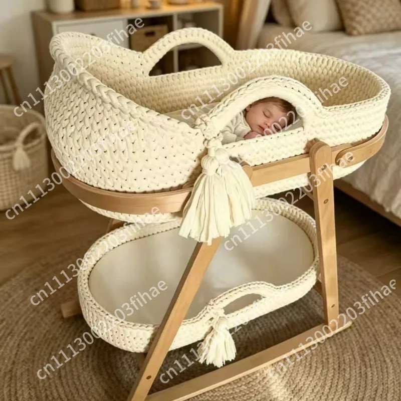 Hand Crocheted Cradle Beige Crocheted Portable Cradle