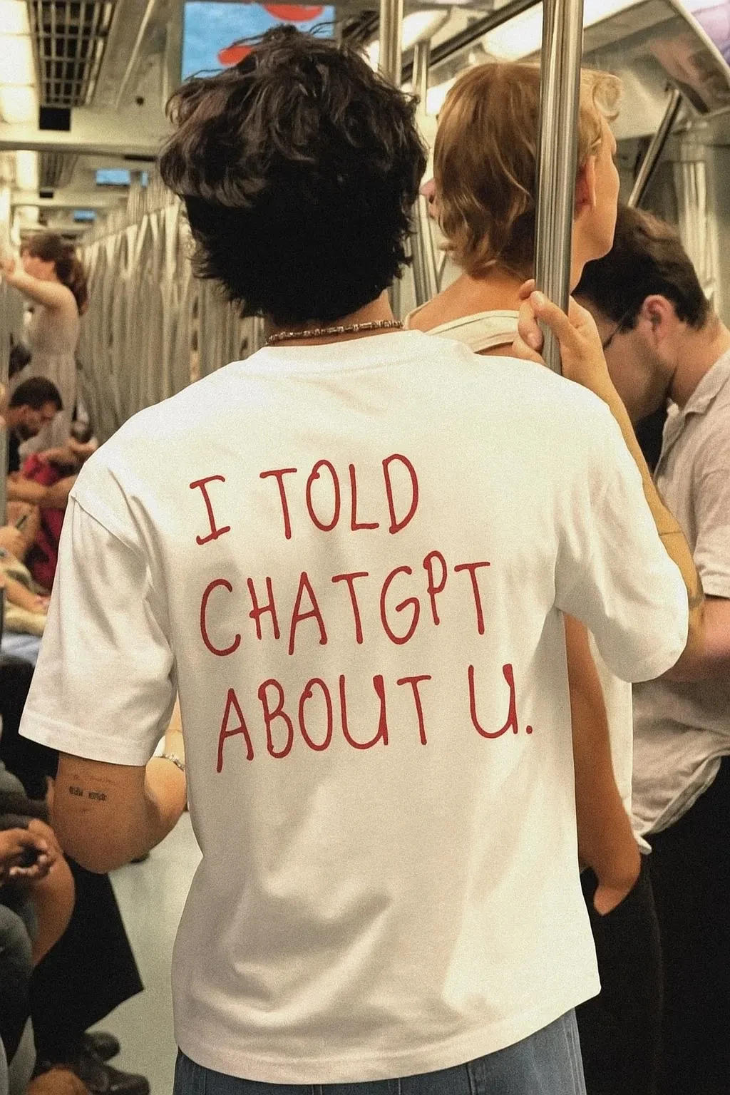I Told ChatGPT about You T-Shirt Funny AI Meme Tech Humor Gift Streetwear High-quality Crew-neck Short-sleeved Men's T-shirt