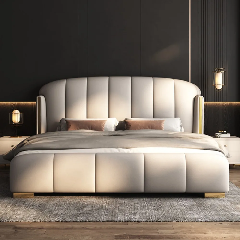 

Luxury Queen Size Bed Frame Under Storage Modern Upholstered Headboard Perfect Kids Room Aesthetic Furniture Decor Decoration