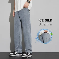 Ultra Thin Jeans Men's Lyocell Summer Loose Fashion Comfortable Straight Elastic Denim Trousers Business Male Pants
