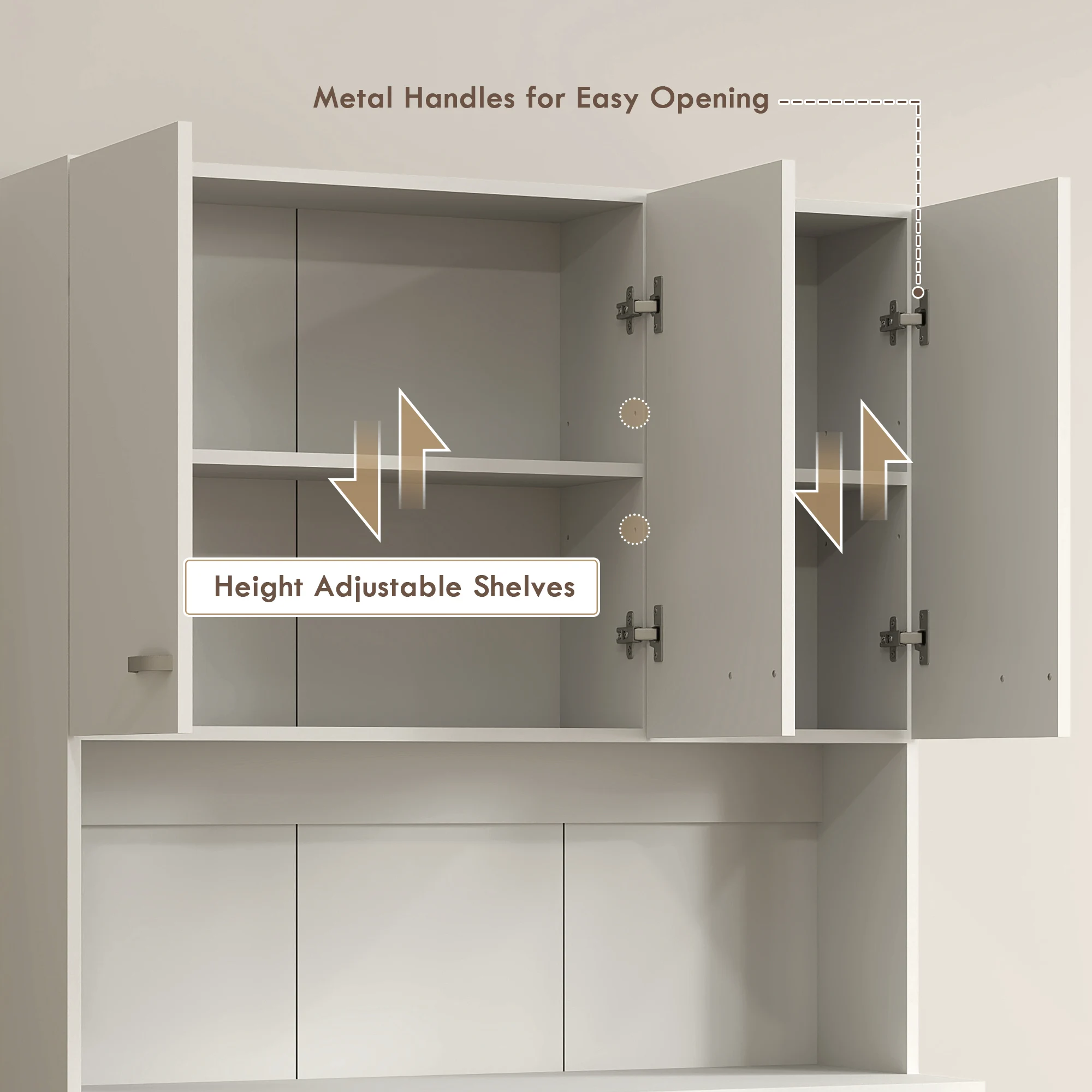 HOMCOM Freestanding Kitchen Cupboard, Storage Cabinet with Doors Cream White